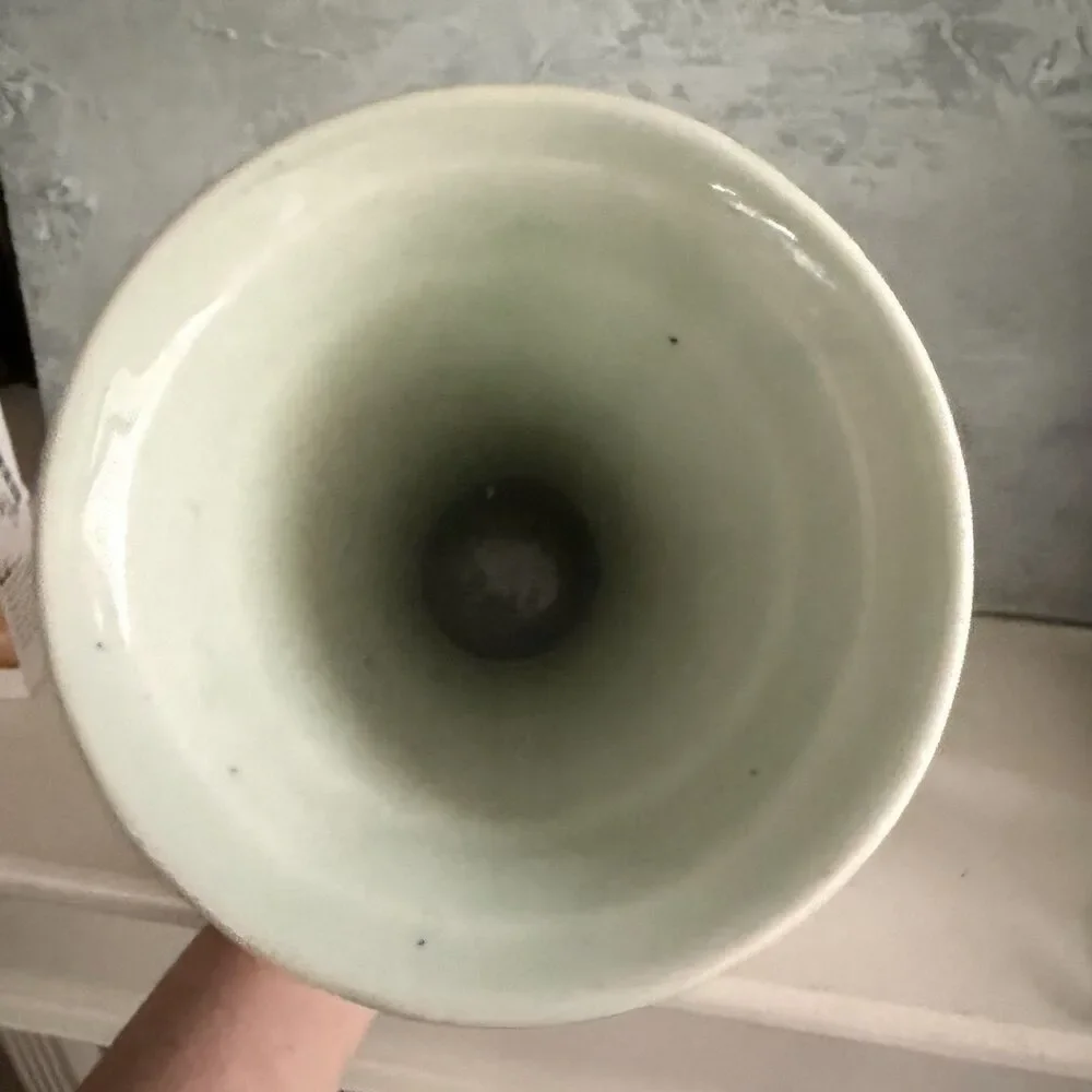 Chinese Blue Green Porcelain 9” Qianlong Vase Trumpet - Picture 2 of 6